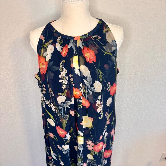 Roman, Navy Floral Chiffon Overlay Dress, Size 14 - Picture 4 of 15